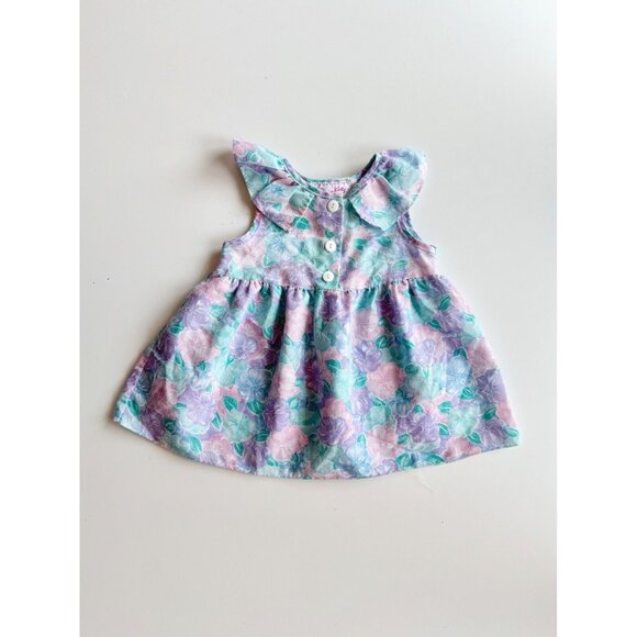 Vintage Baby Girl CHUCKLES Blue Purple Floral Poly Cotton Prairie Dress, Size 2 - Picture 1 of 10